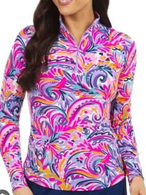 IBKUL Aubrey Plum Long Sleeve Mock Neck Quarter Zip Pullover Small
